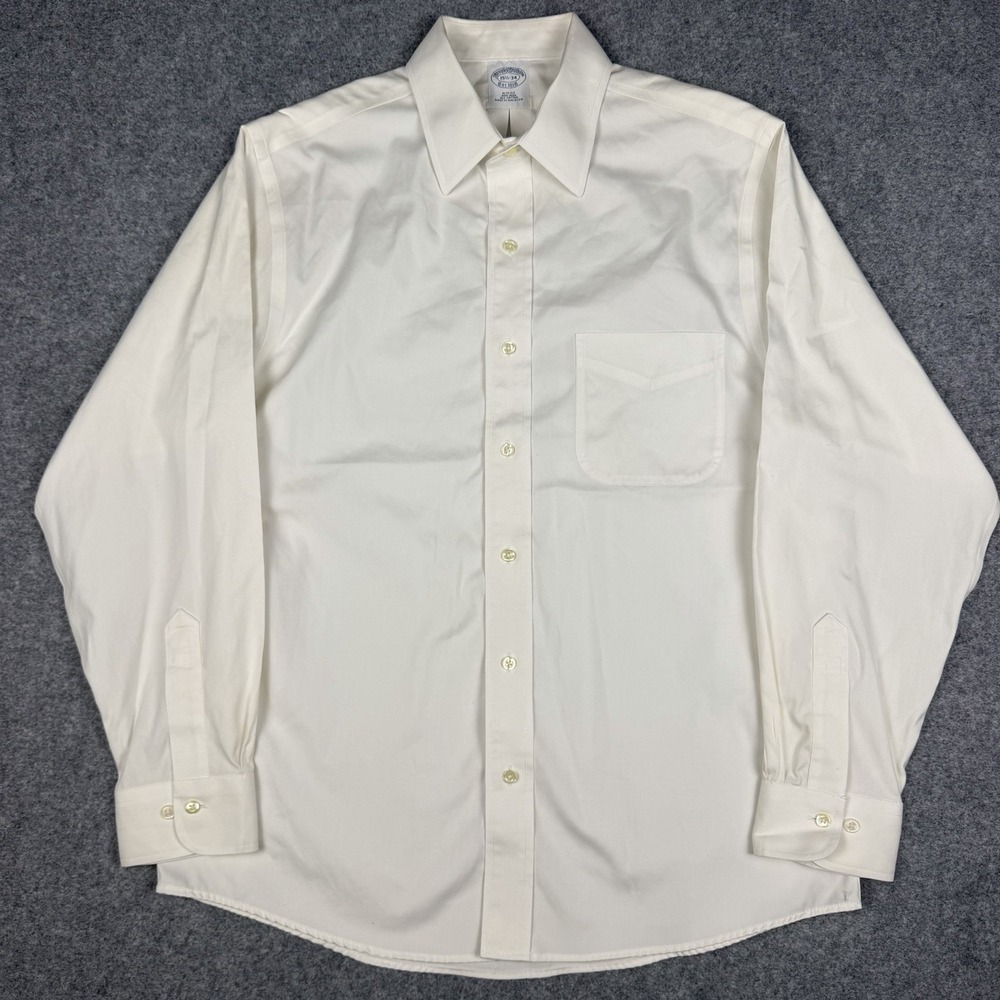 Brooks Brothers Shirt Mens 15.5 34 Slim Fit Non Iron White Cotton Dress Long